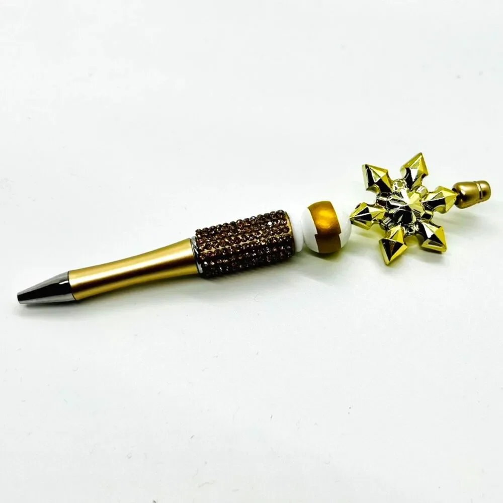 Unique Handmade Merry Christmas Gold Brown Crystal Snowflake Beaded Pen